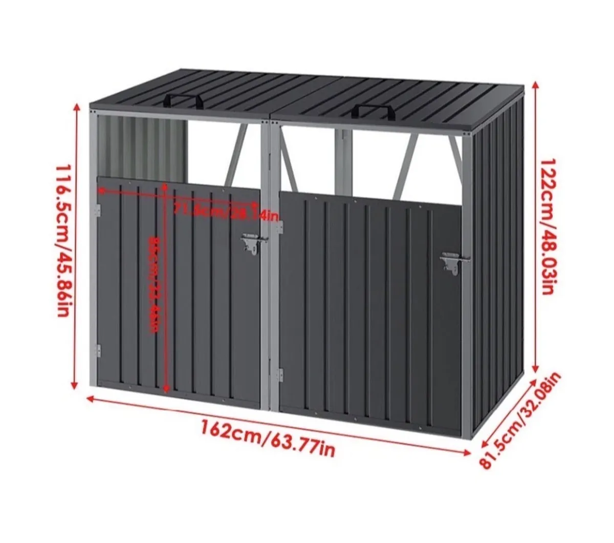 Metal Wheelie Bin Shelter Storage Shed for 2 Bins - Image 3
