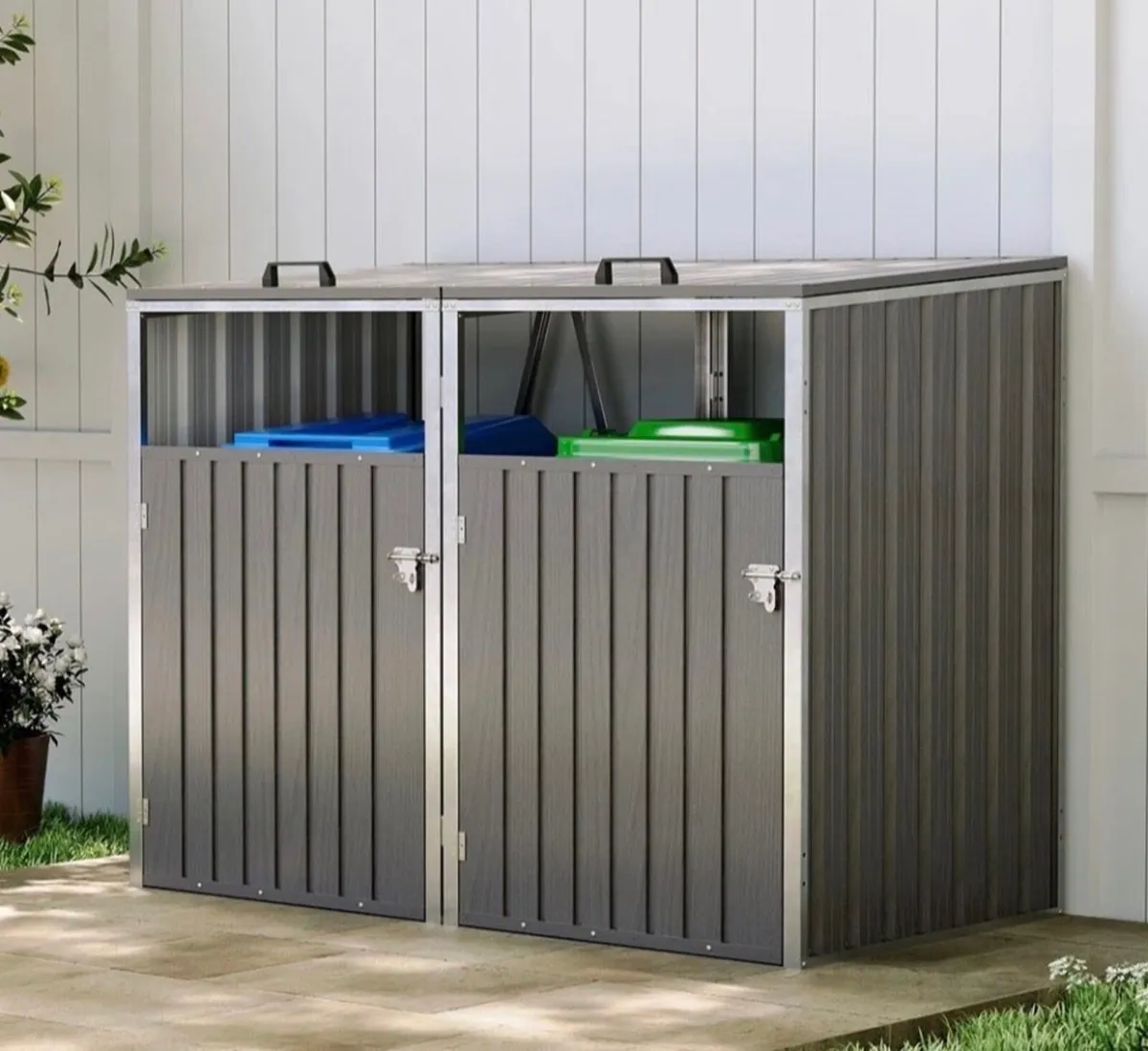 Metal Wheelie Bin Shelter Storage Shed for 2 Bins - Image 1