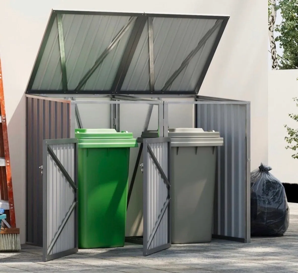 Metal Wheelie Bin Shelter Storage Shed for 2 Bins - Image 4