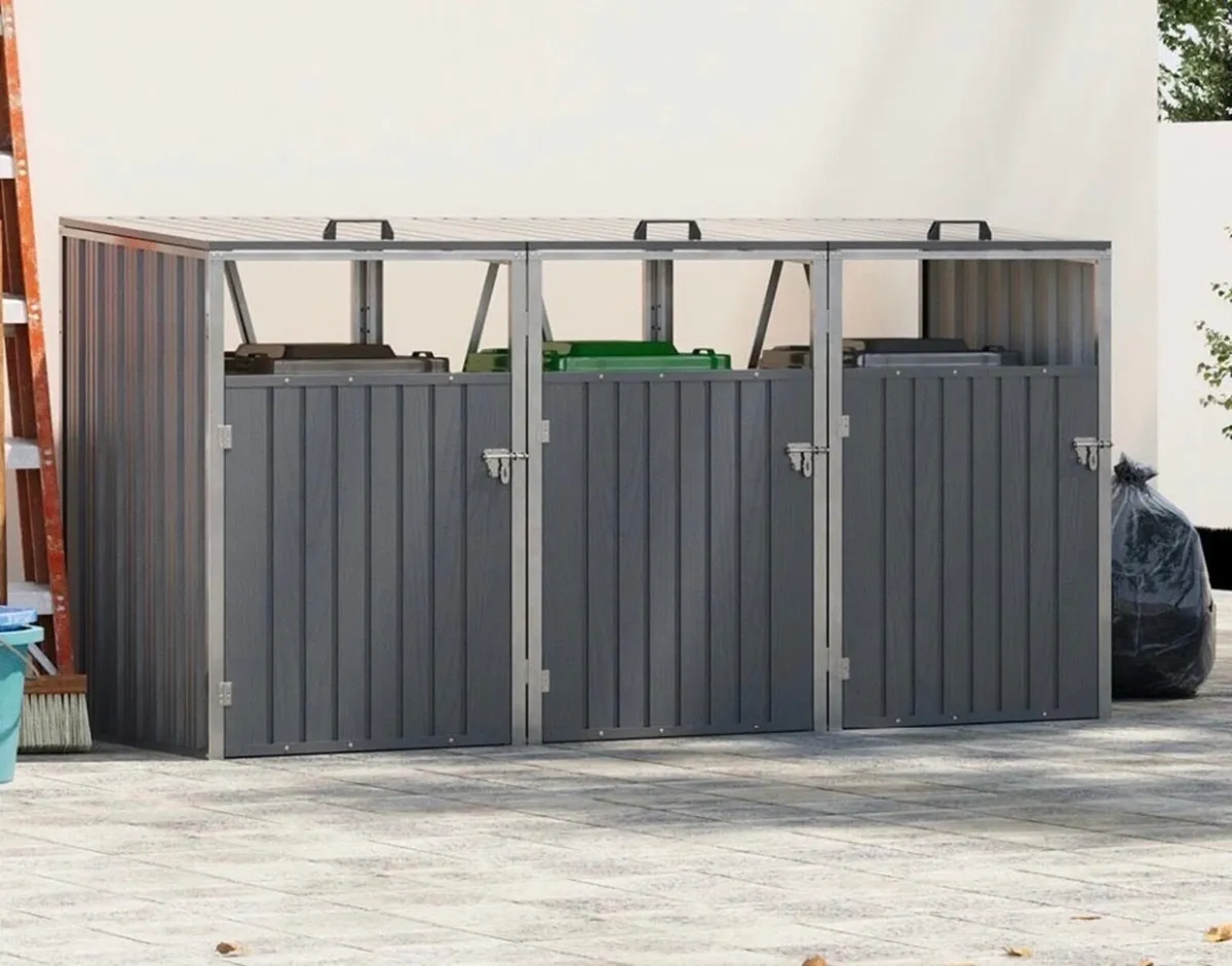 Metal Wheelie Bin Shelter Storage Shed for 3 Bins - Image 2