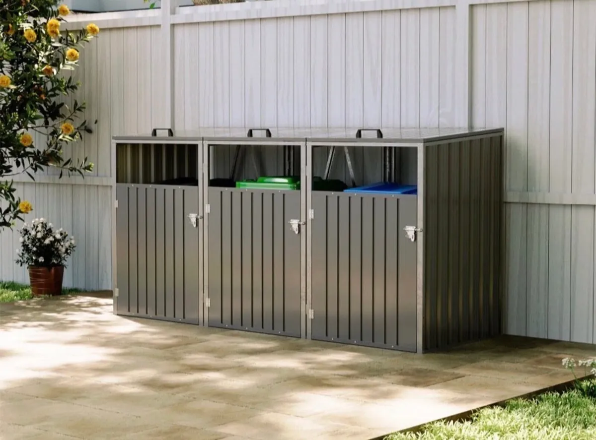 Metal Wheelie Bin Shelter Storage Shed for 3 Bins - Image 3