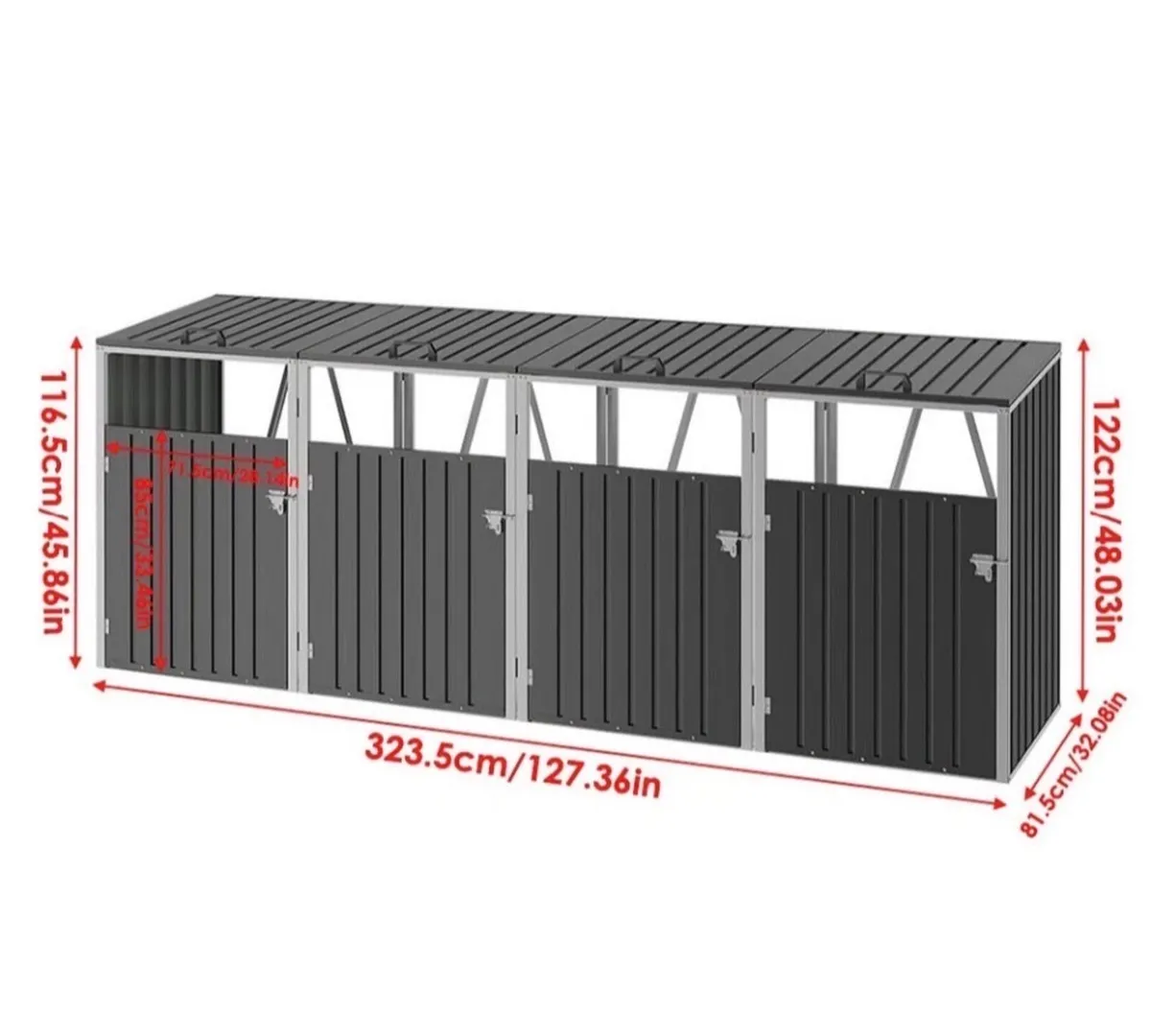 Metal Wheelie Bin Shelter Storage Shed for 4 Bins - Image 2