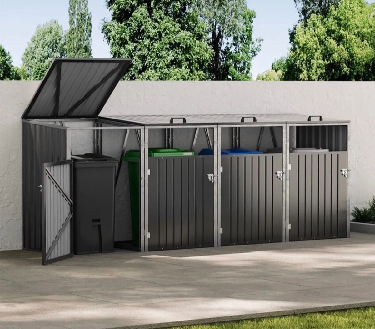 Metal Wheelie Bin Shelter Storage Shed for 4 Bins - Image 1