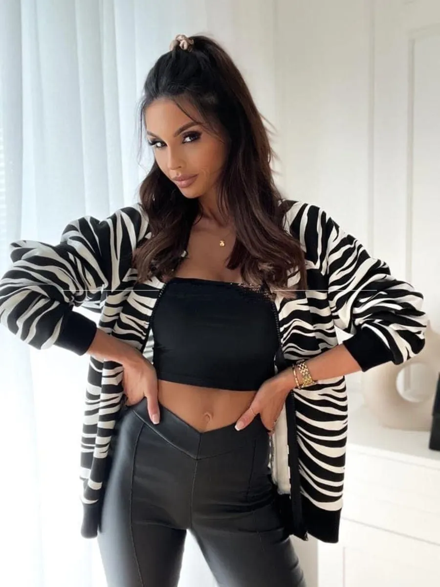 Zebra,animal patern zipped sweatshirt XS-L - Image 4