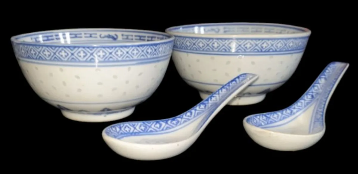 Pristine Vintage Chinese Rice Grain Porcelain Bowl - Image 2