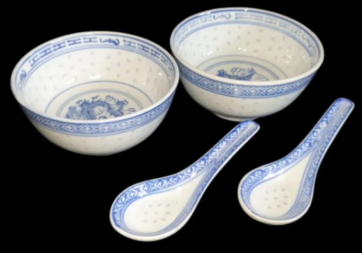 Pristine Vintage Chinese Rice Grain Porcelain Bowl - Image 1