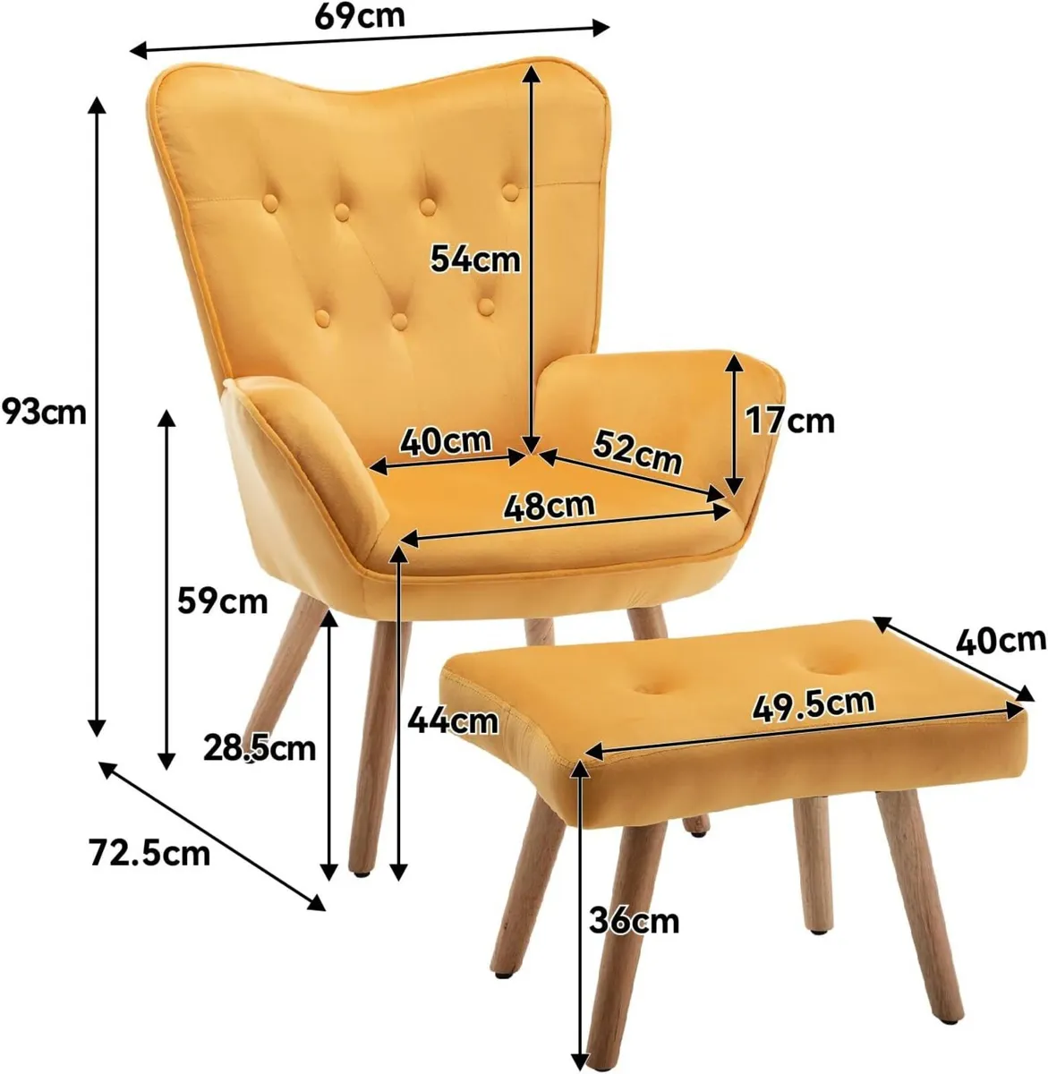 Armchair with Footstool Comfy Velvet Living Room - Image 3