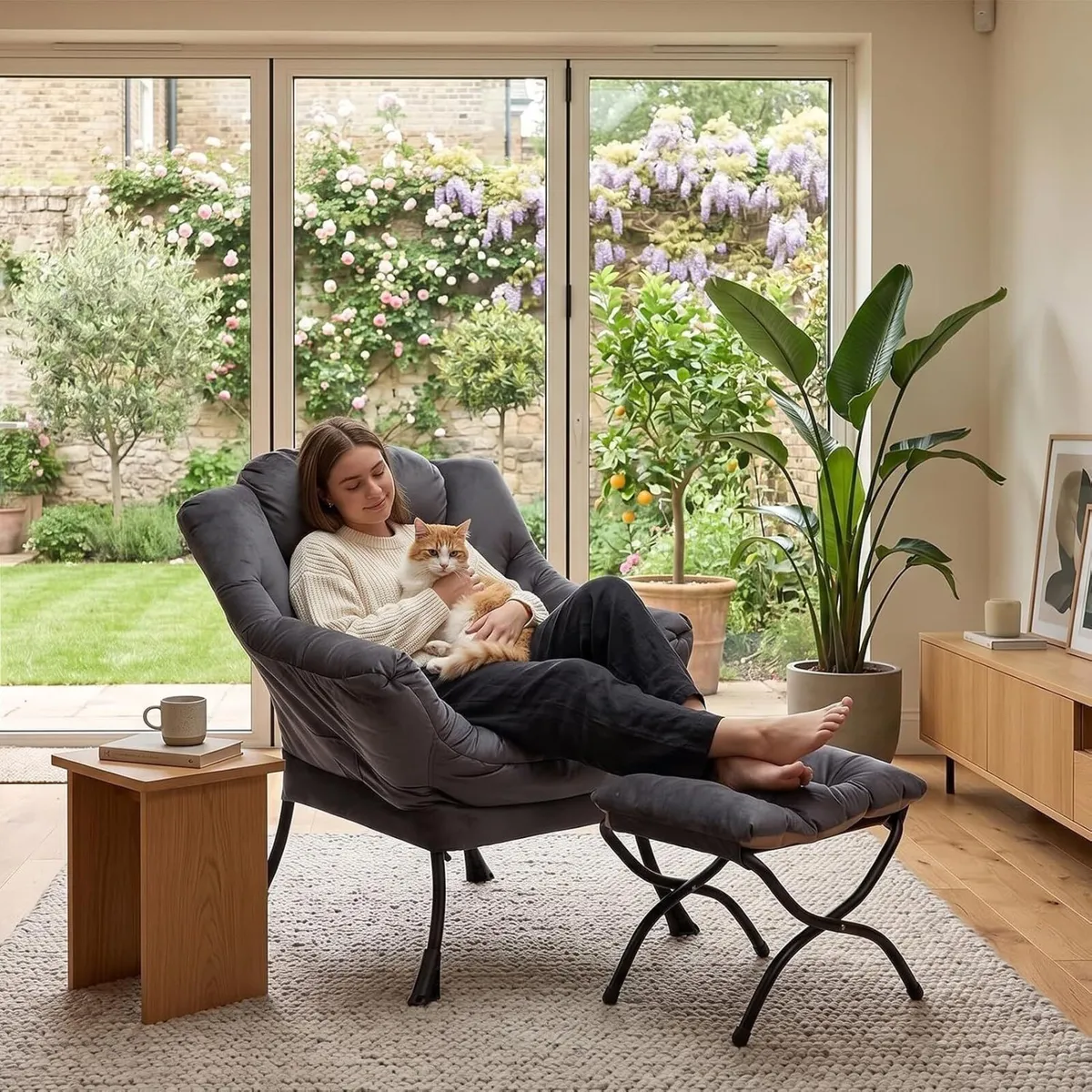 Armchair with Footstool Comfy Chairs Living Room - Image 2
