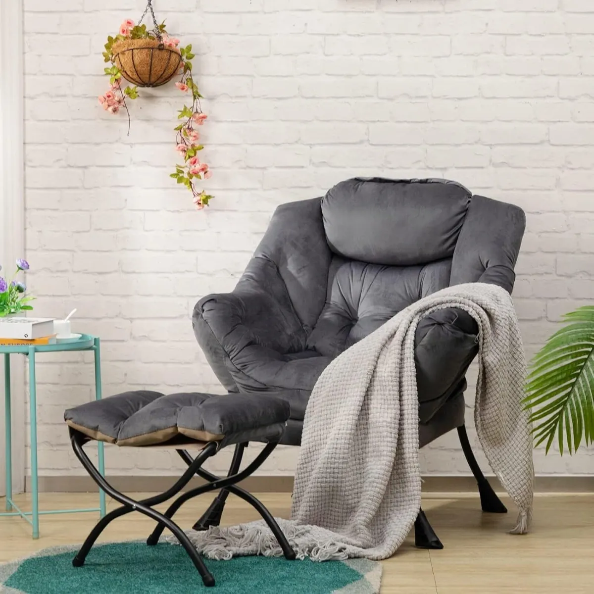 Armchair with Footstool Comfy Chairs Living Room - Image 4