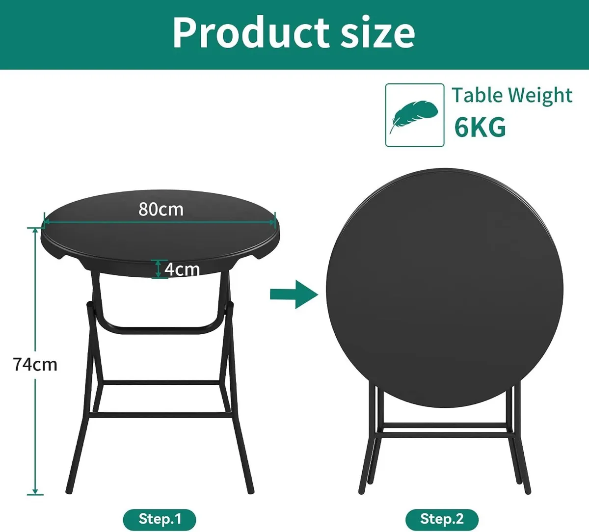 80CM Round Garden Table Super Light Folding - Image 3