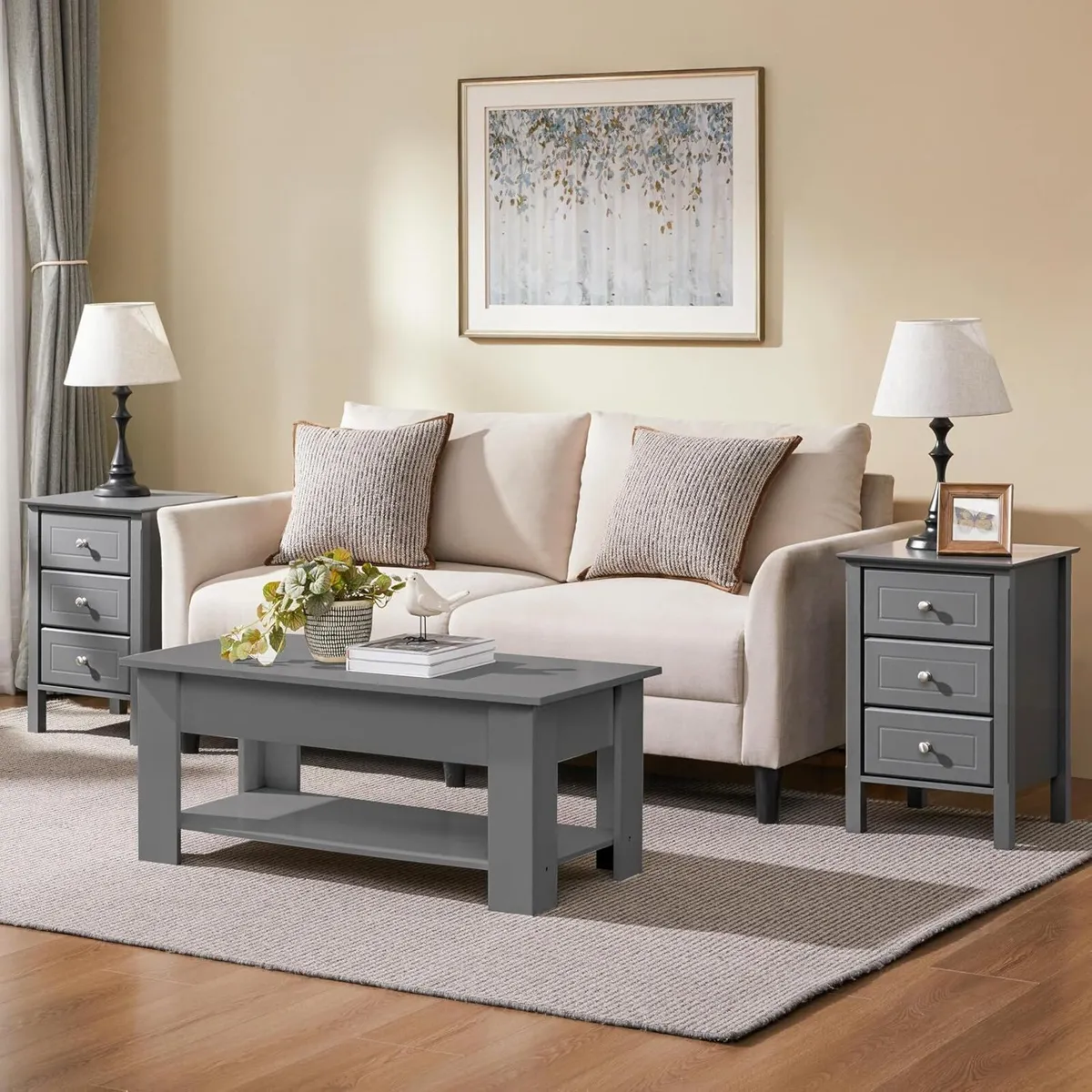 Bedside Tables Nightstands with 3 Drawers (Set - Image 2