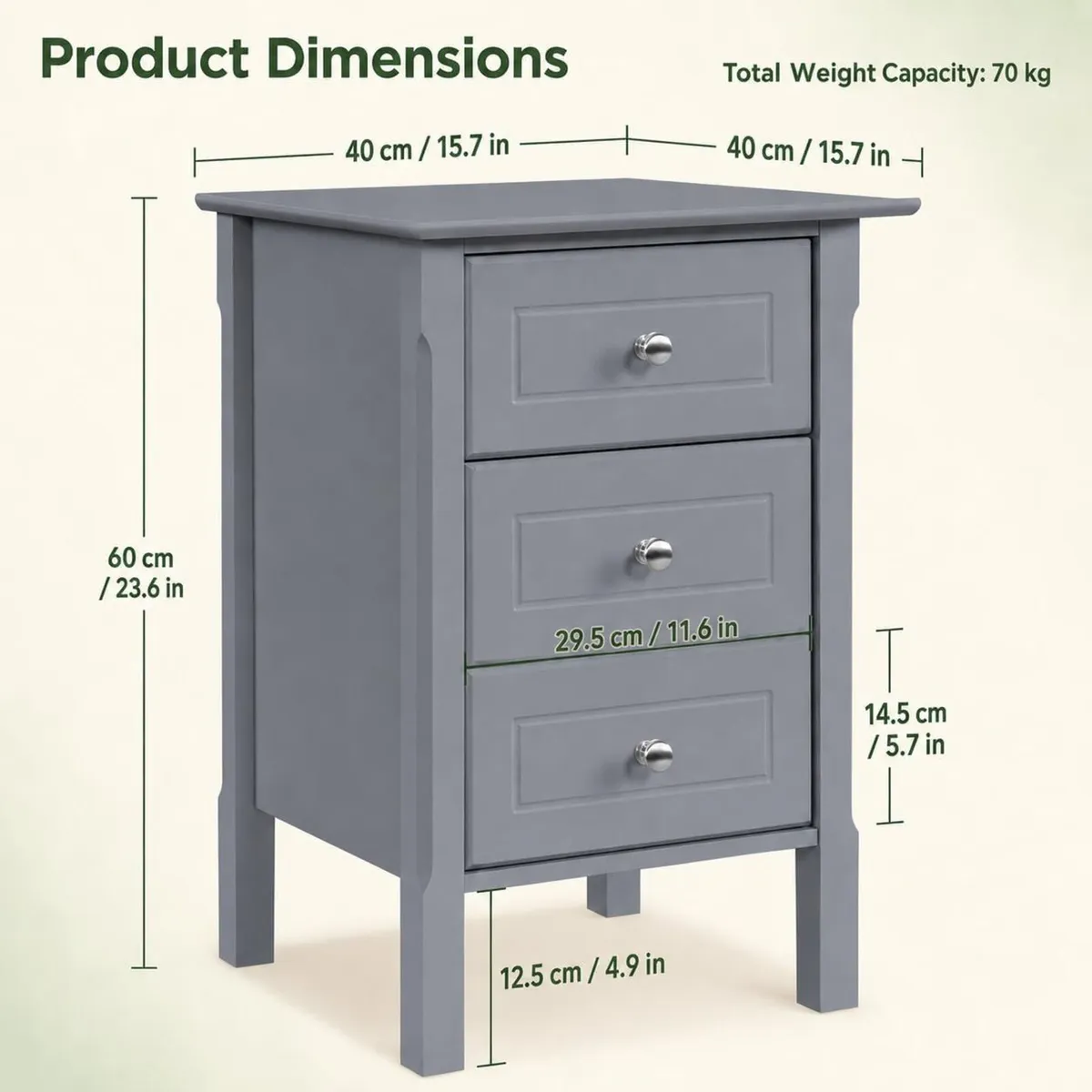 Bedside Tables Nightstands with 3 Drawers (Set - Image 3