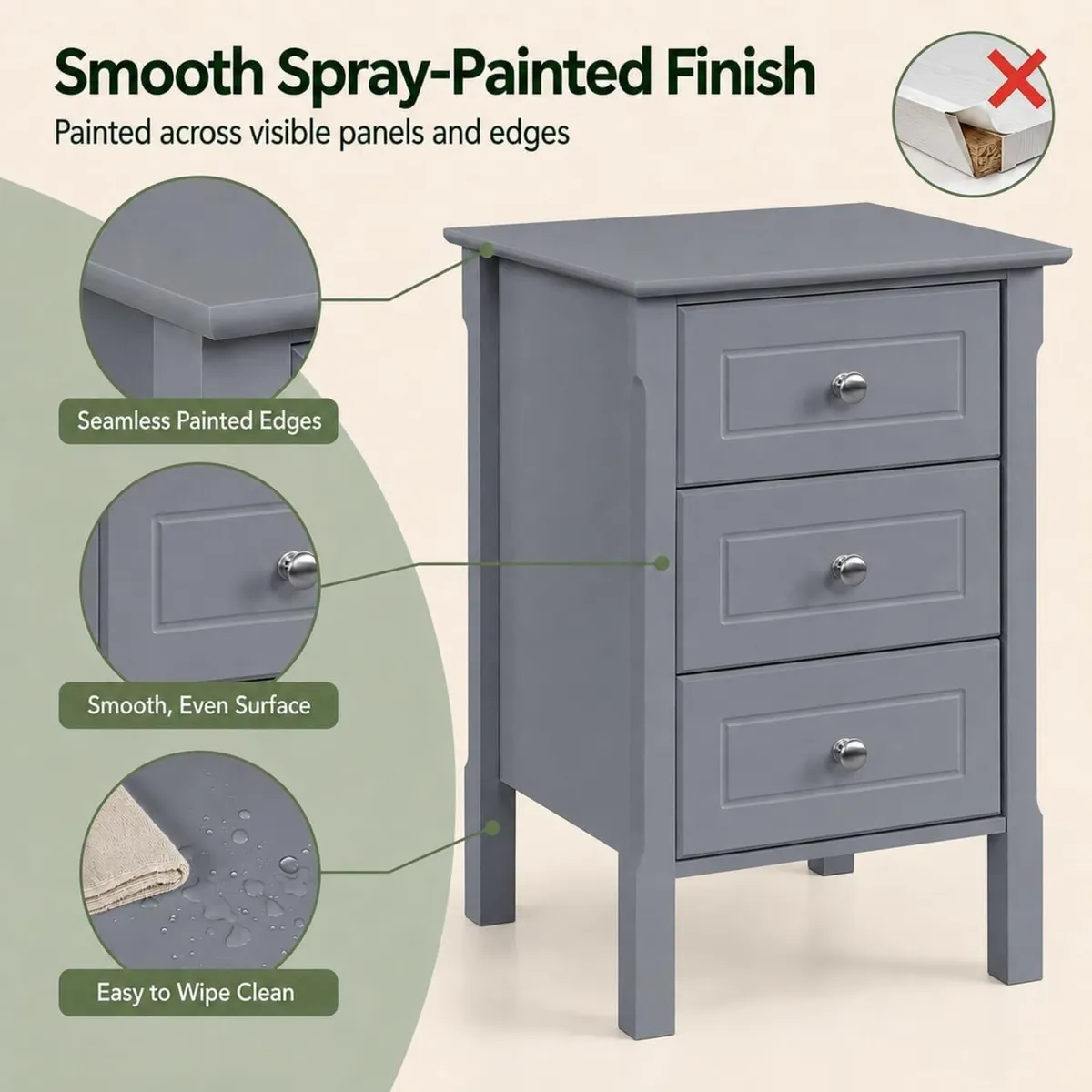 Bedside Tables Nightstands with 3 Drawers (Set - Image 4