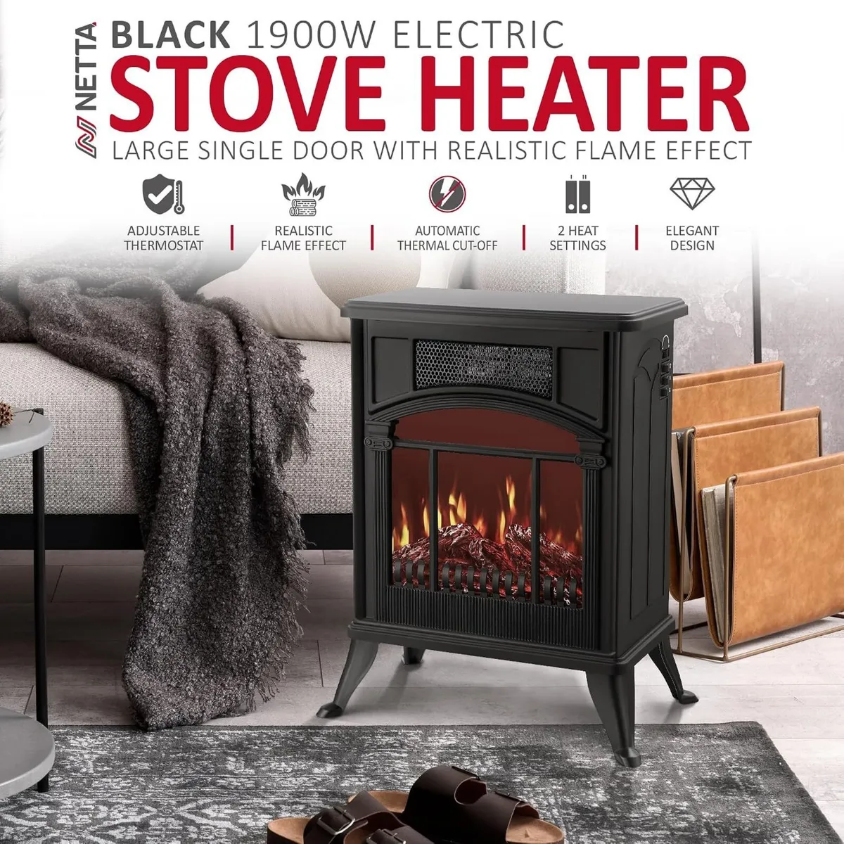 Stove Heater Electric Fireplace with Fire Flame - Image 2
