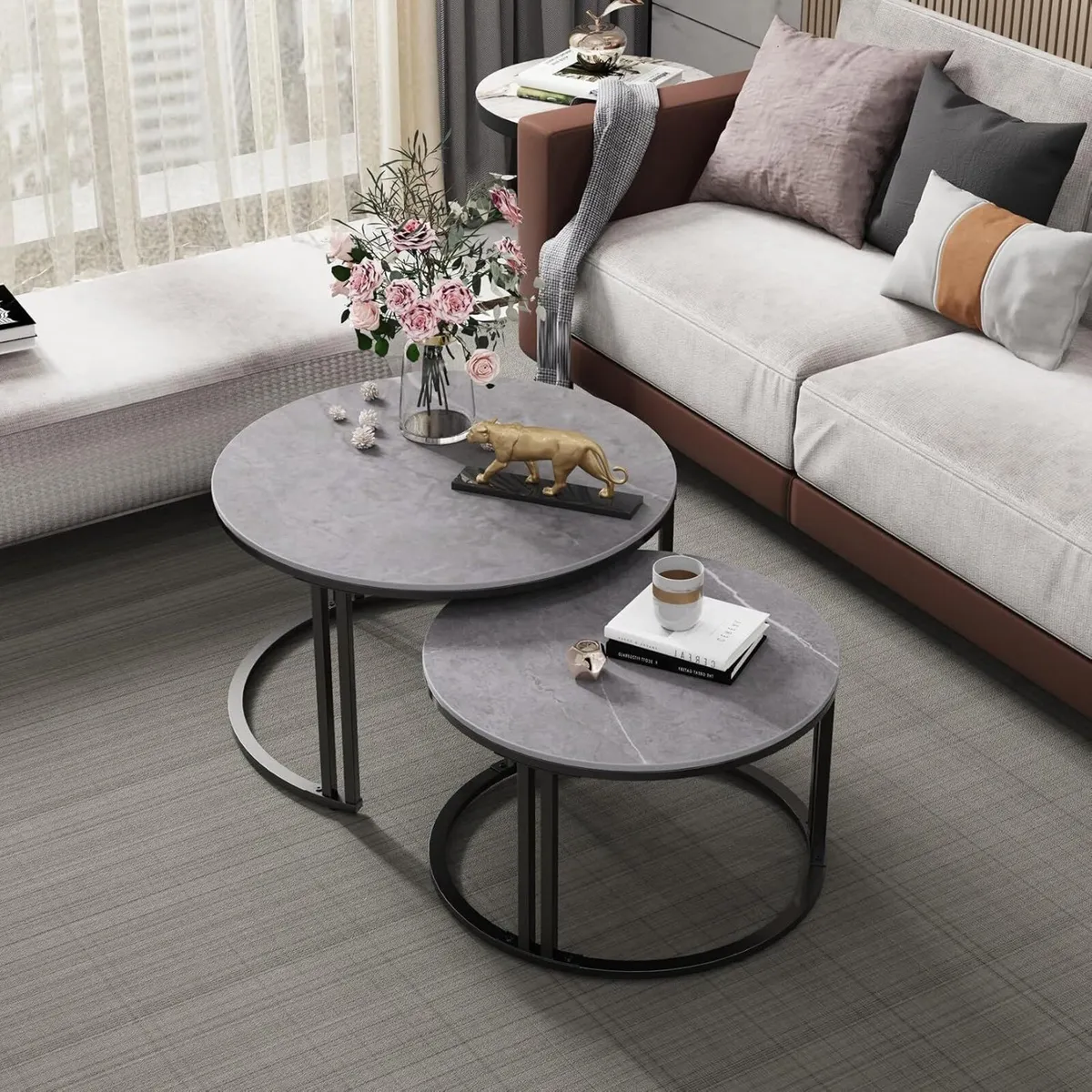 Nesting Coffee Table Sintered Stone Marble Top - Image 1