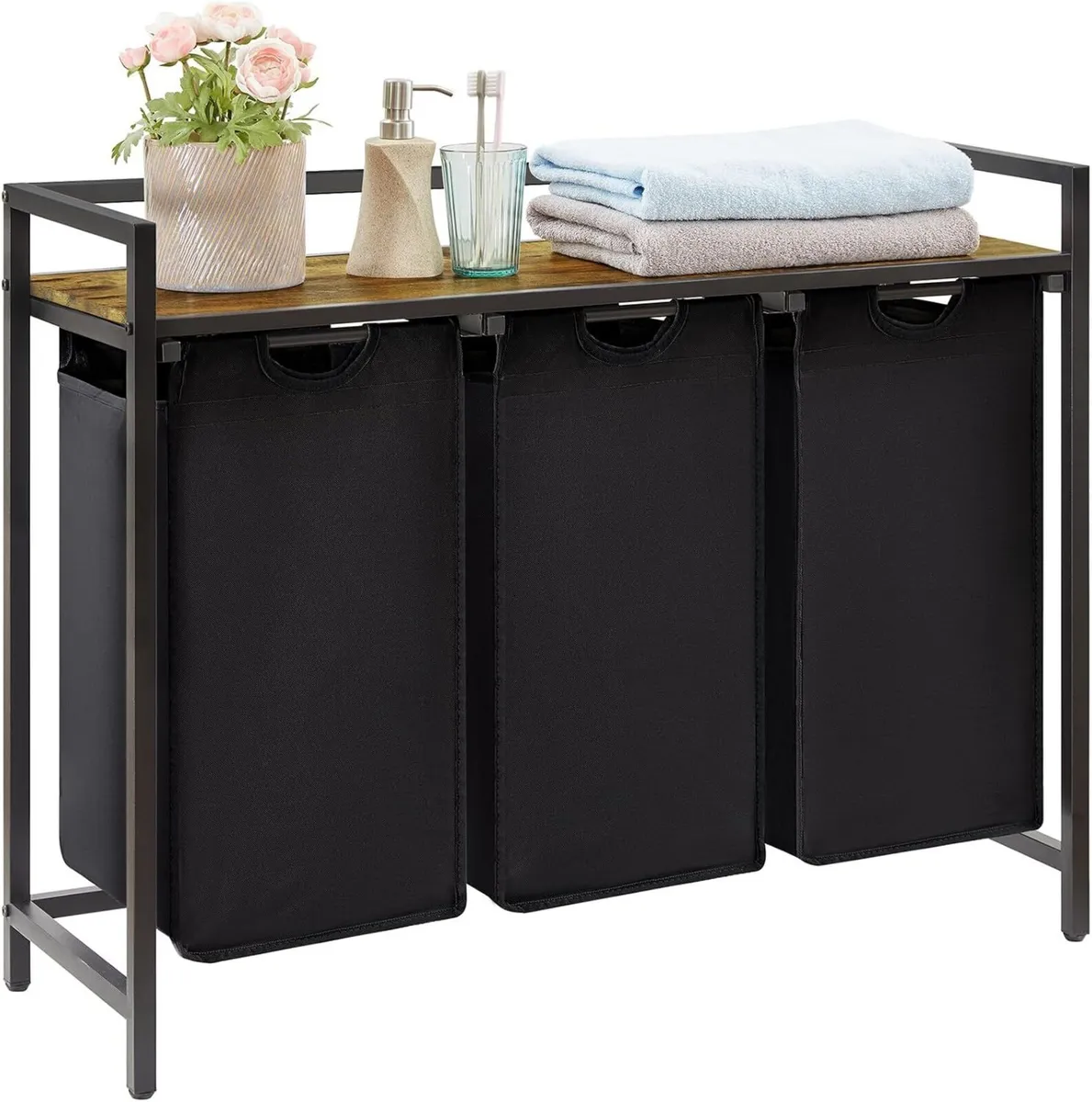 3 Sections Laundry Hamper 120L Basket with Shelf - Image 1