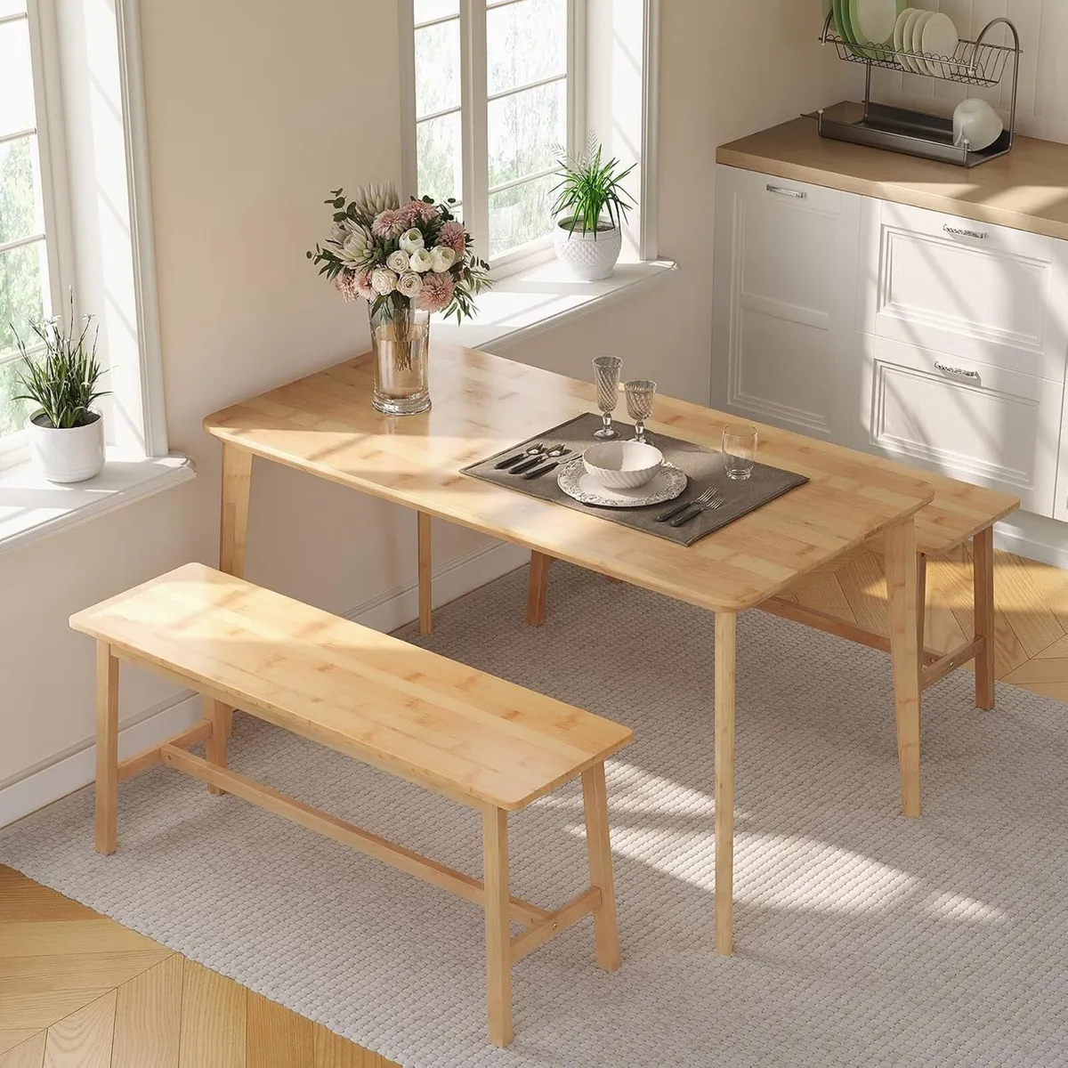 100CM Bamboo Dining Bench Farmhouse Table Seat - Image 4
