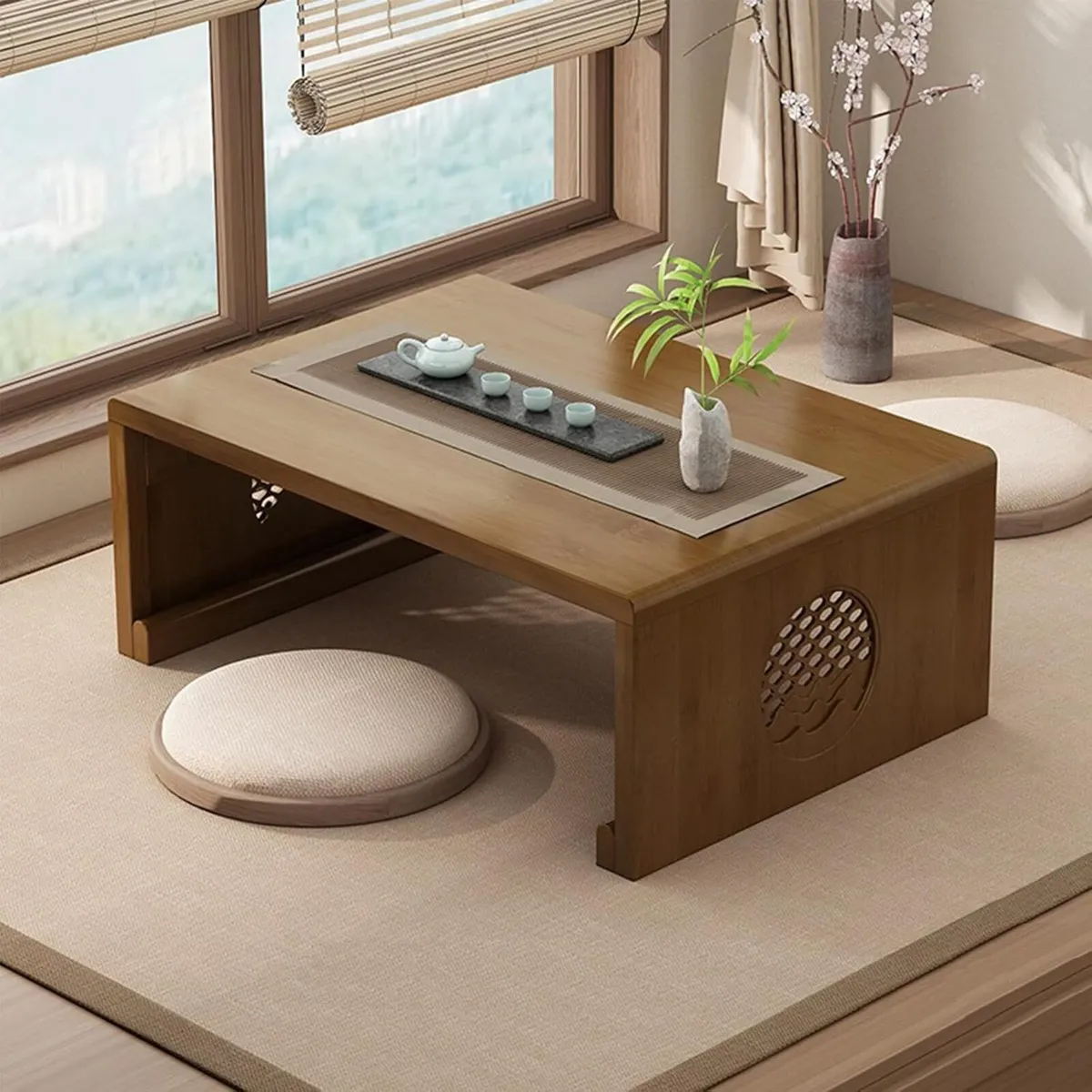 Bamboo Chinese Tea Floor Table Japanese Foldable - Image 1