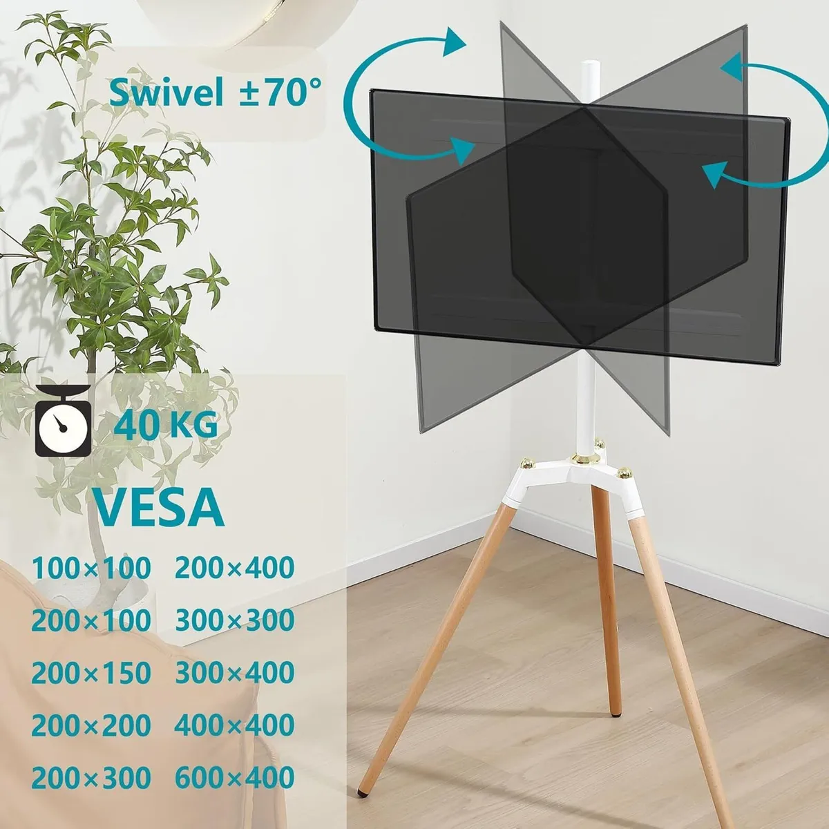Easel TV Stand Tripod for 32-65" Swivel 40KG - Image 1