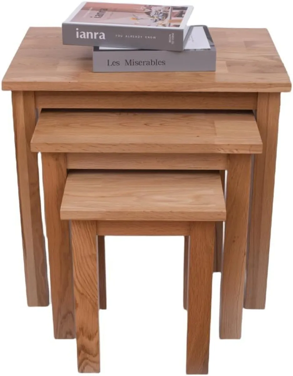 Natural Solid Oak Nesting Nest of Tables 3 - Image 3