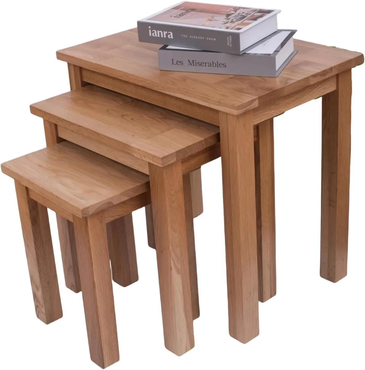 Natural Solid Oak Nesting Nest of Tables 3 - Image 1