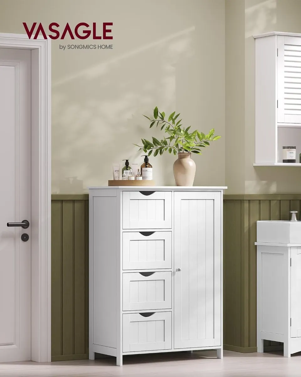Bathroom Floor Storage Cabinet Wooden Unit with 4 - Image 2