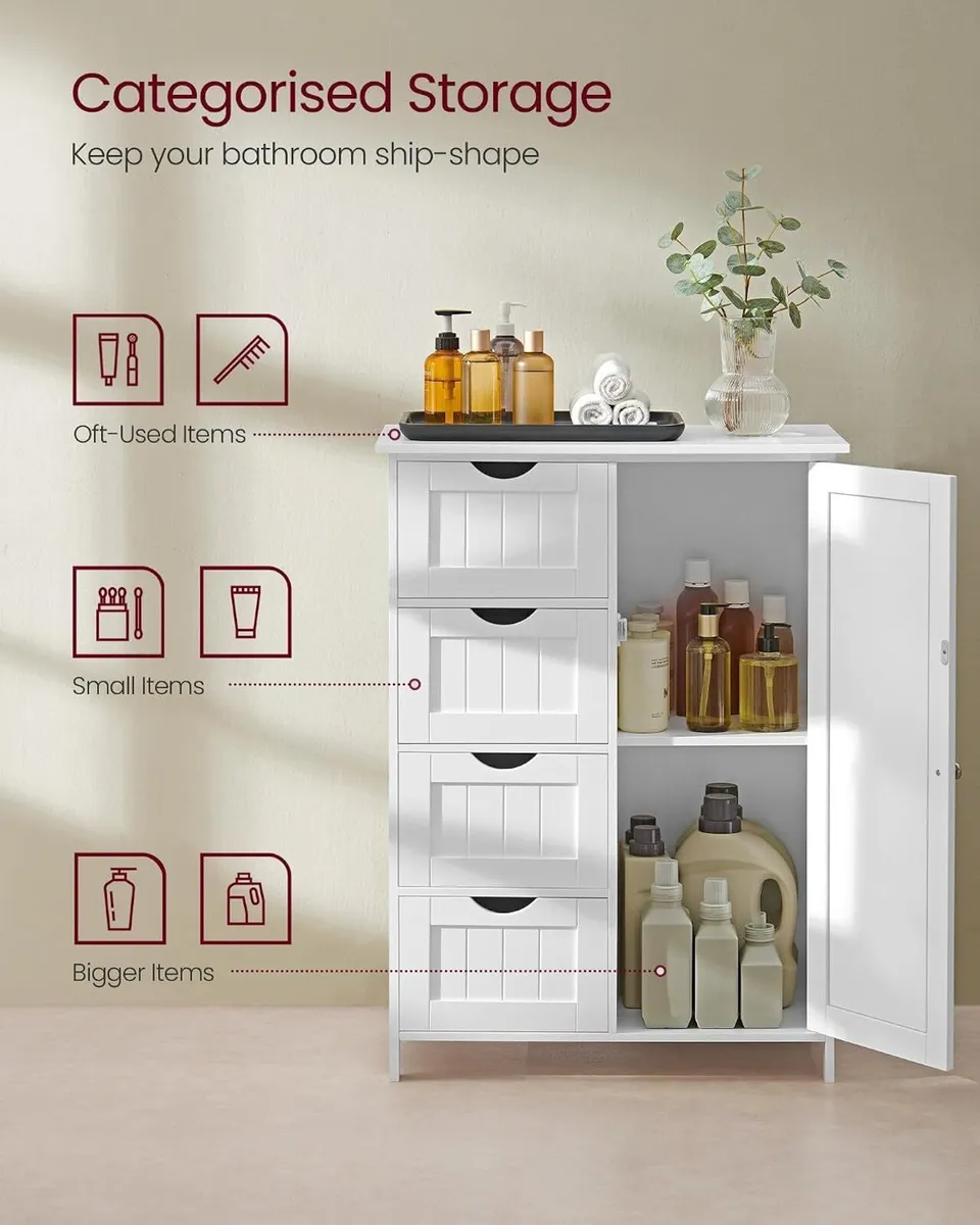 Bathroom Floor Storage Cabinet Wooden Unit with 4 - Image 4