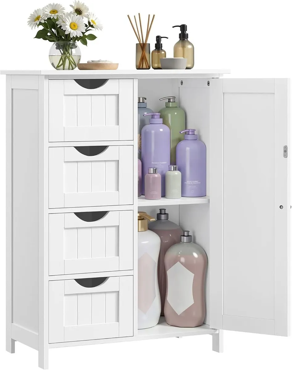 Bathroom Floor Storage Cabinet Wooden Unit with 4 - Image 1