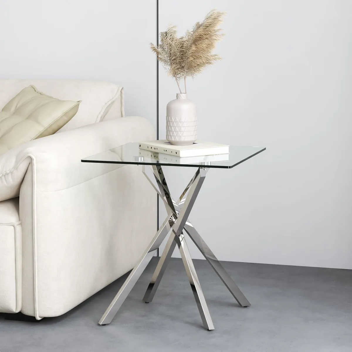 Small Glass End Table with Chrome Legs - Image 1