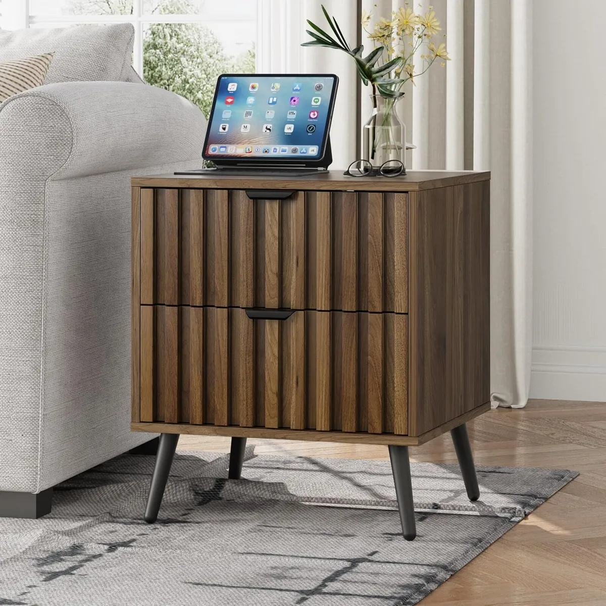 Walnut Wooden Night Stand Mid Century Nightstand - Image 1
