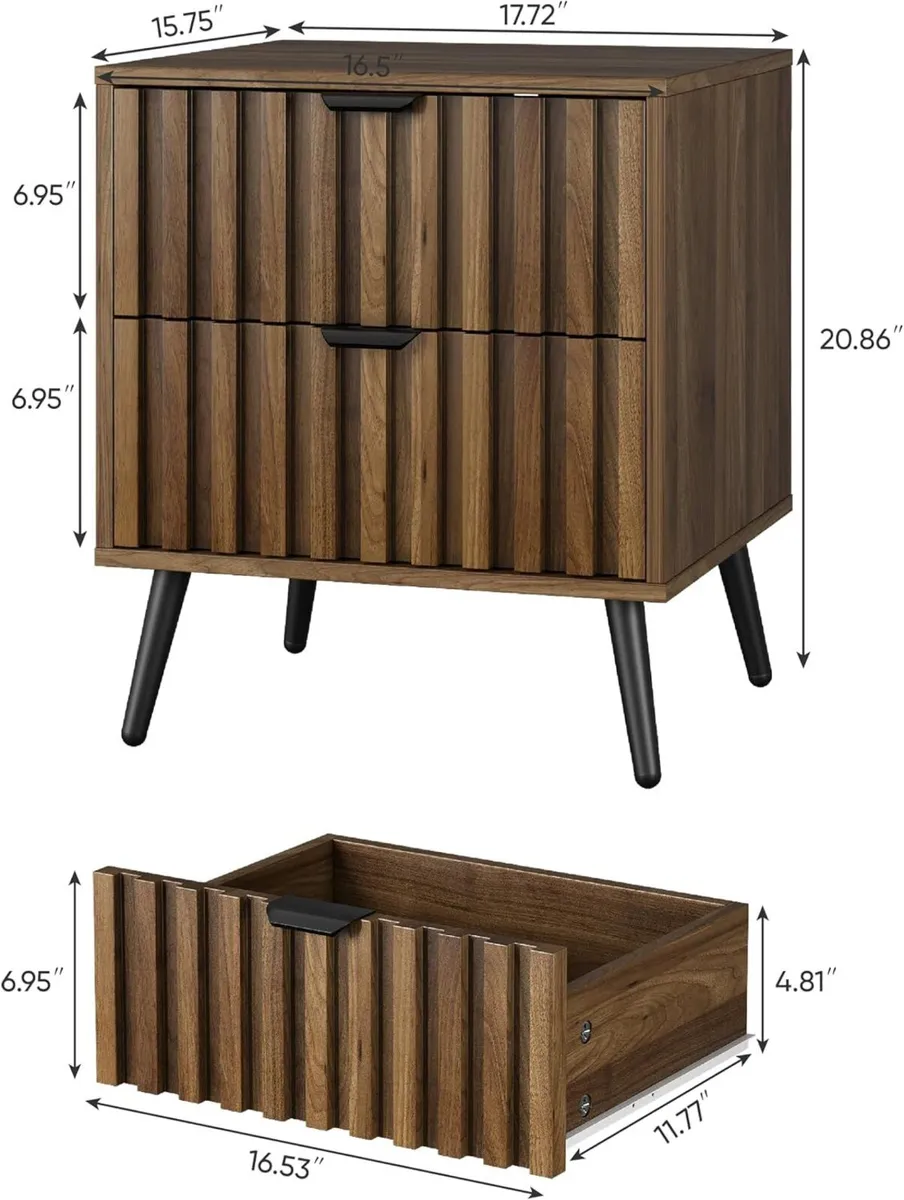 Walnut Wooden Night Stand Mid Century Nightstand - Image 2