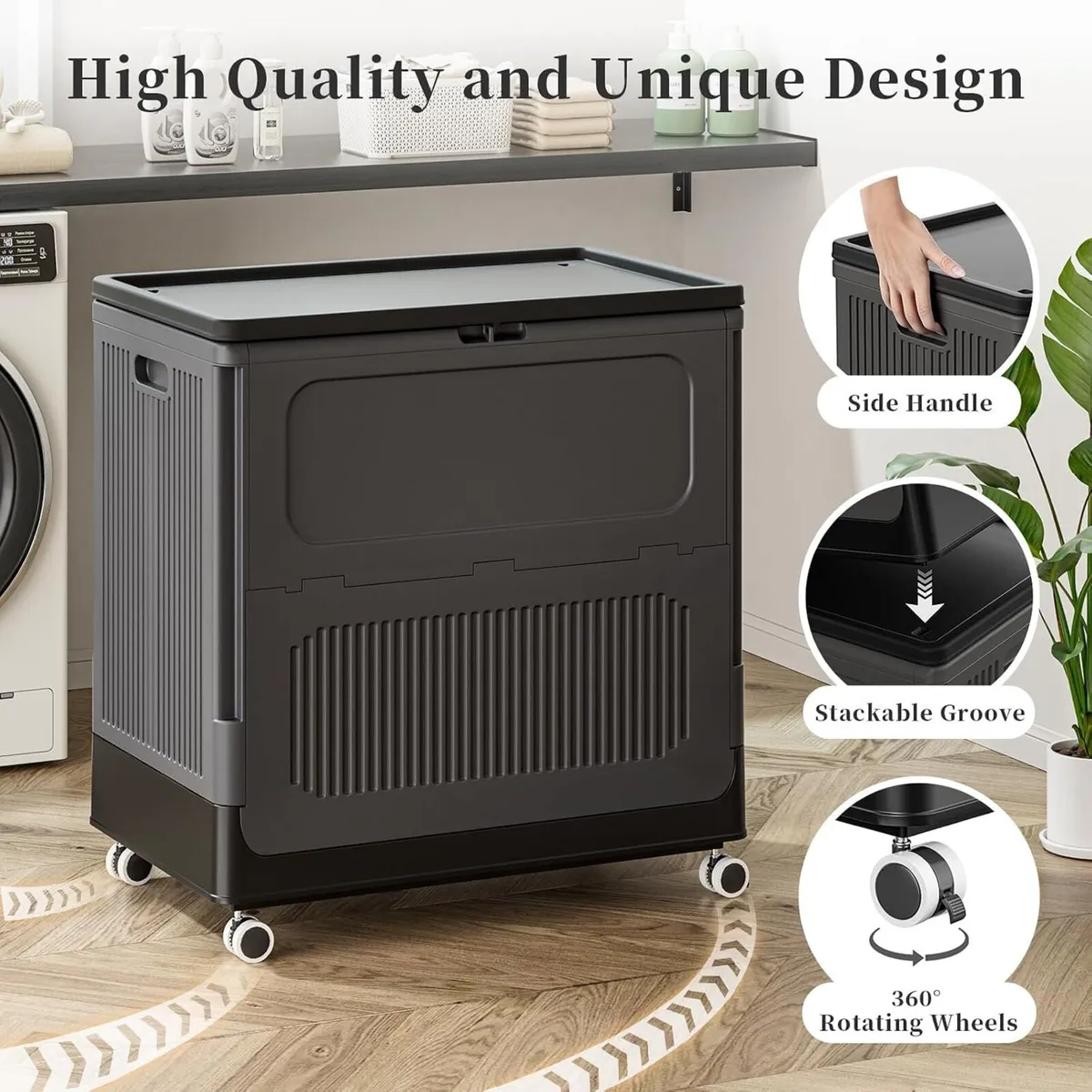 Plastic Laundry Basket with Lid 50L Washing - Image 4