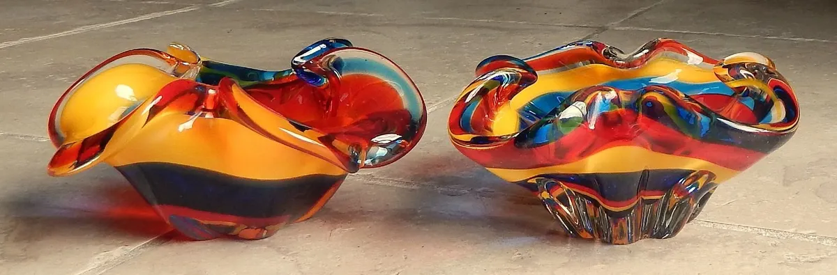 2 Folded Rim Glass Artwork Hand Made Bowls - Image 2
