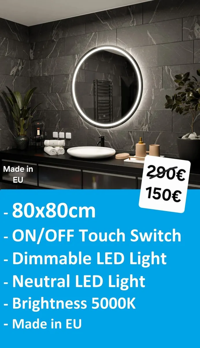 LED Bathroom Mirror Round Bluetooth Speakers Music