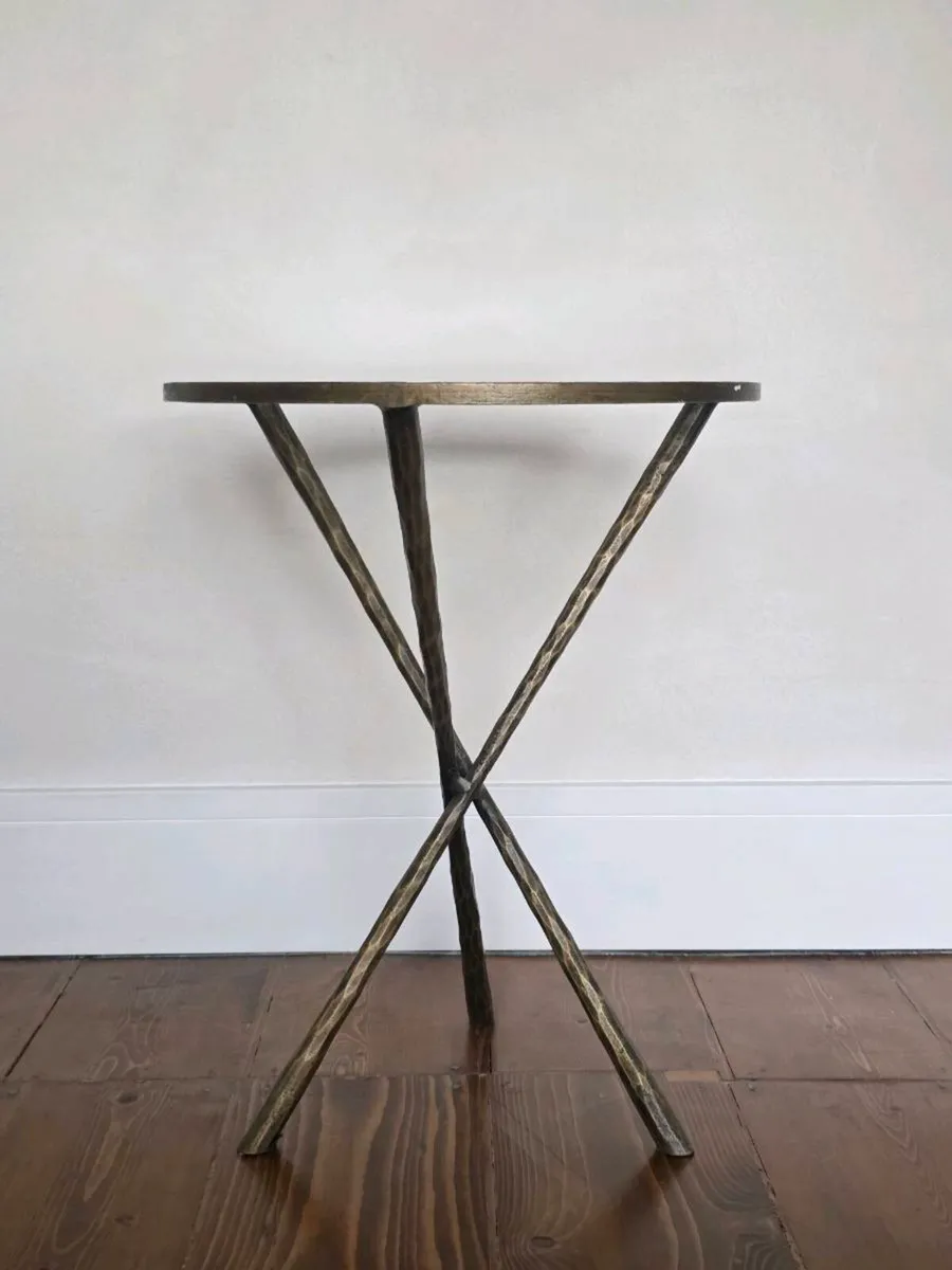 Glass Side Table - Antique Brass Hammered Metal - Image 4
