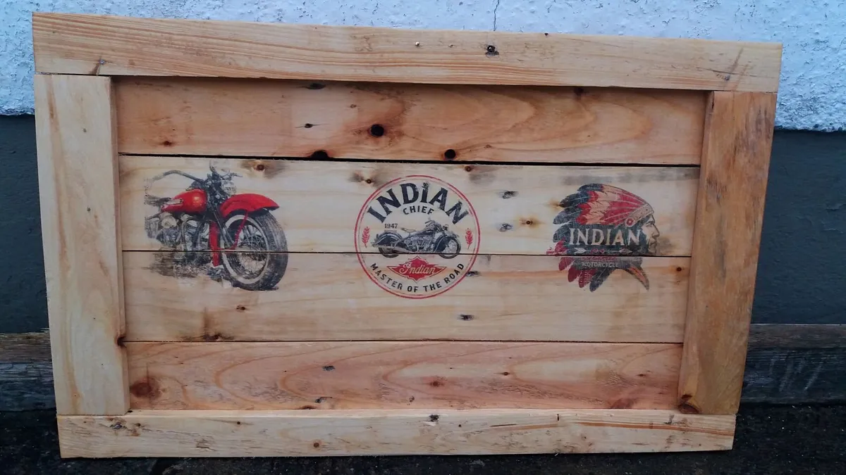Rustic Vintage Style Indian Motorcycle woodart - Image 1