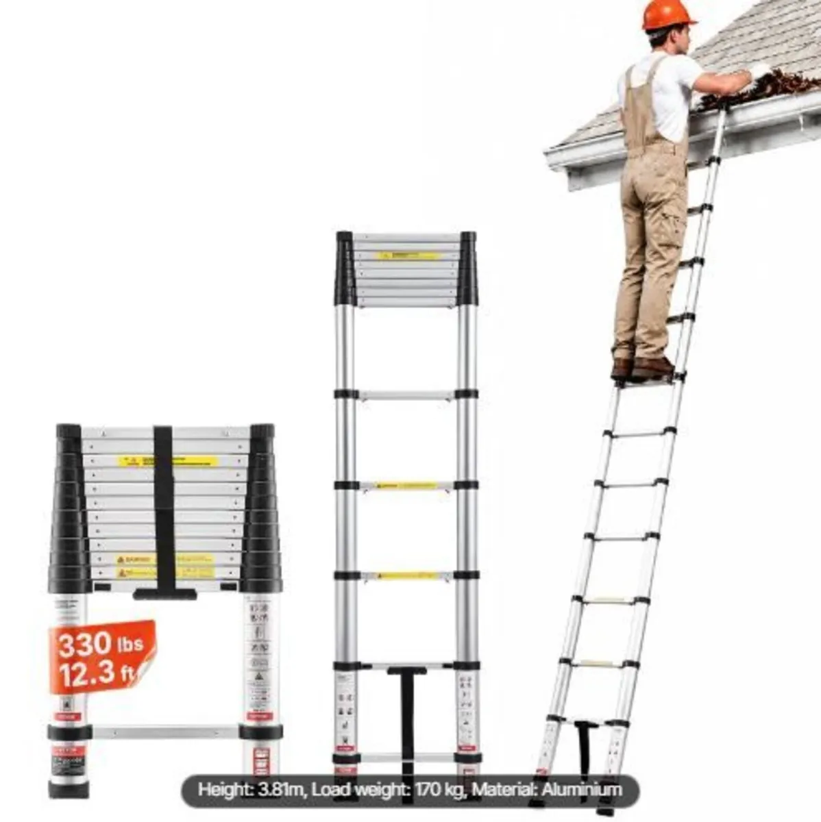 3.8m Telescoping Ladder, Aluminum - Image 1