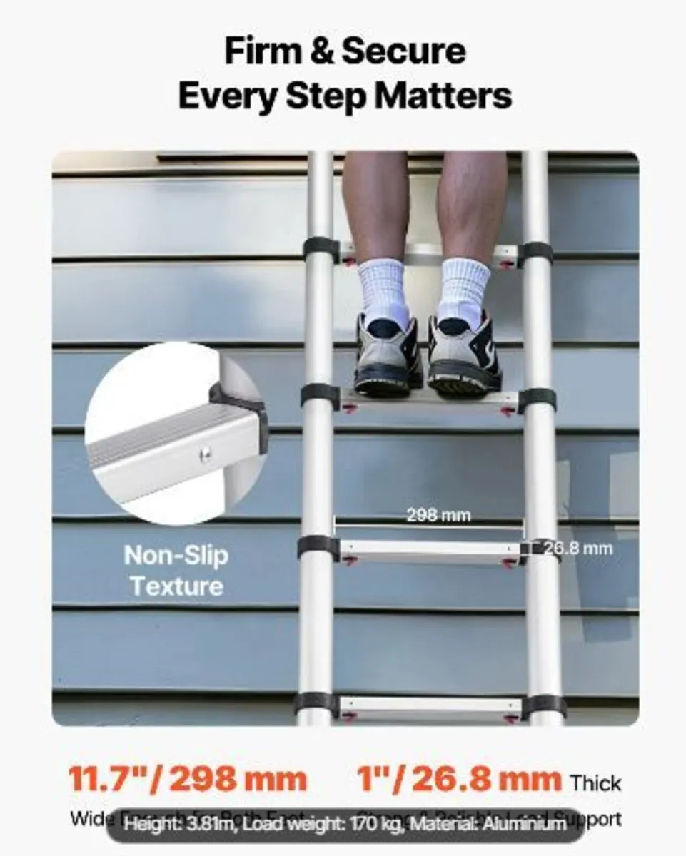 3.8m Telescoping Ladder, Aluminum - Image 2