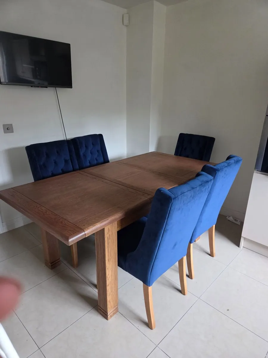 Dining Tables and 6x Crushed Velvet Blue  Chairs - Image 1