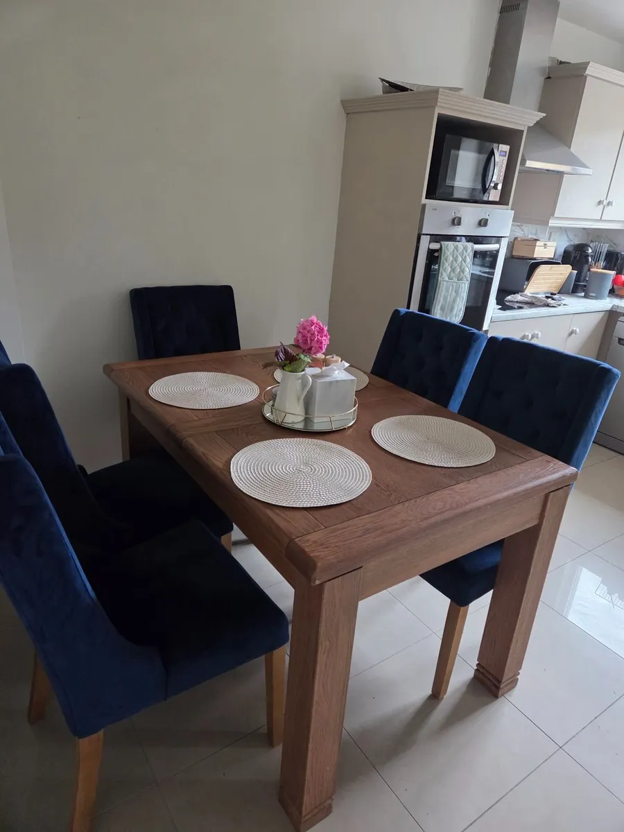 Dining Tables and 6x Crushed Velvet Blue  Chairs - Image 2