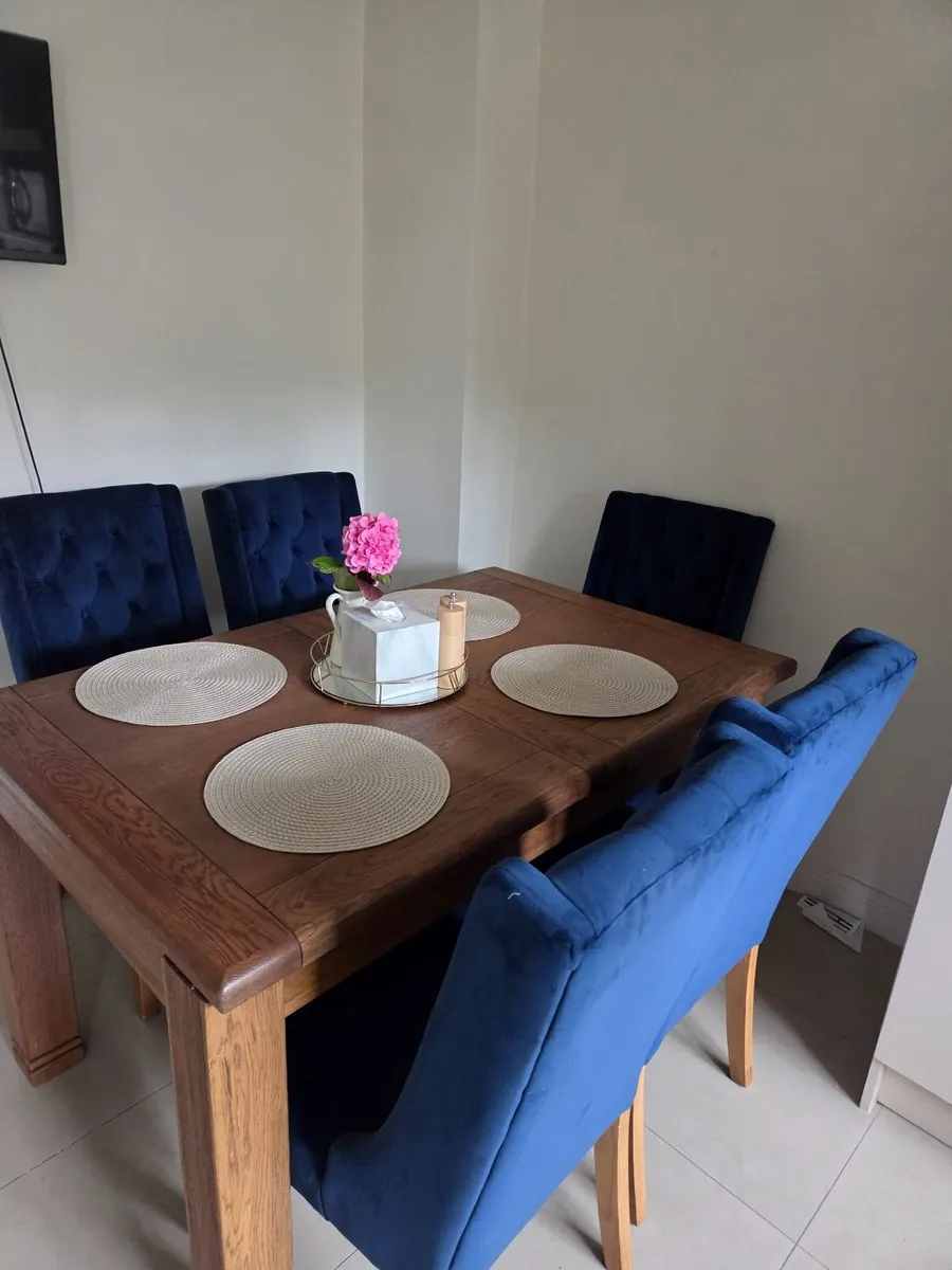 Dining Tables and 6x Crushed Velvet Blue  Chairs - Image 3