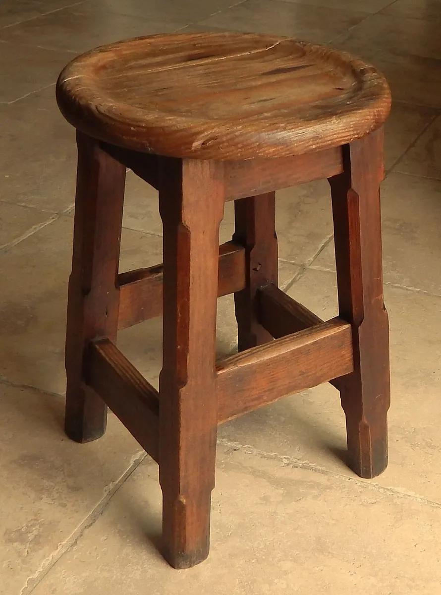 Vintage Traditional Oak Stool - Image 1
