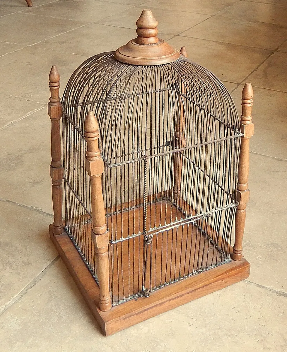 Vintage Free Standing Birdcage in Wood and Metal - Image 1