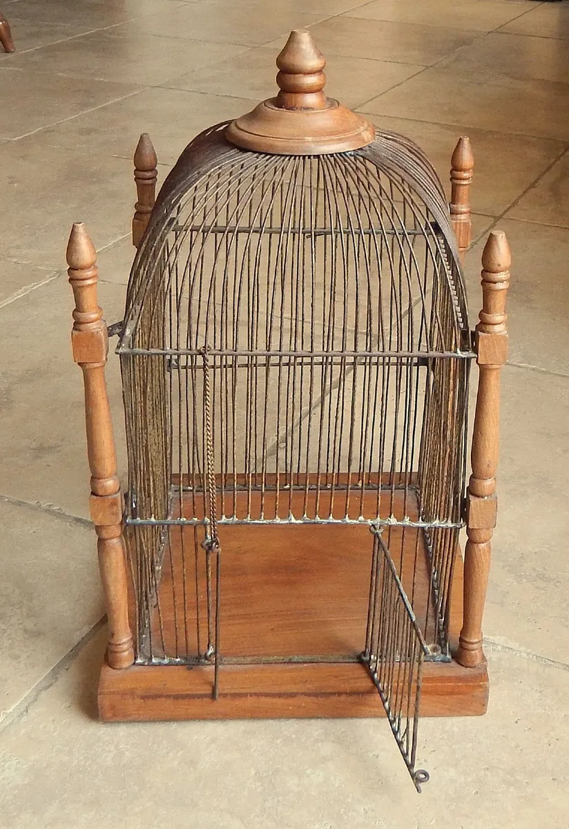 Vintage Free Standing Birdcage in Wood and Metal - Image 2