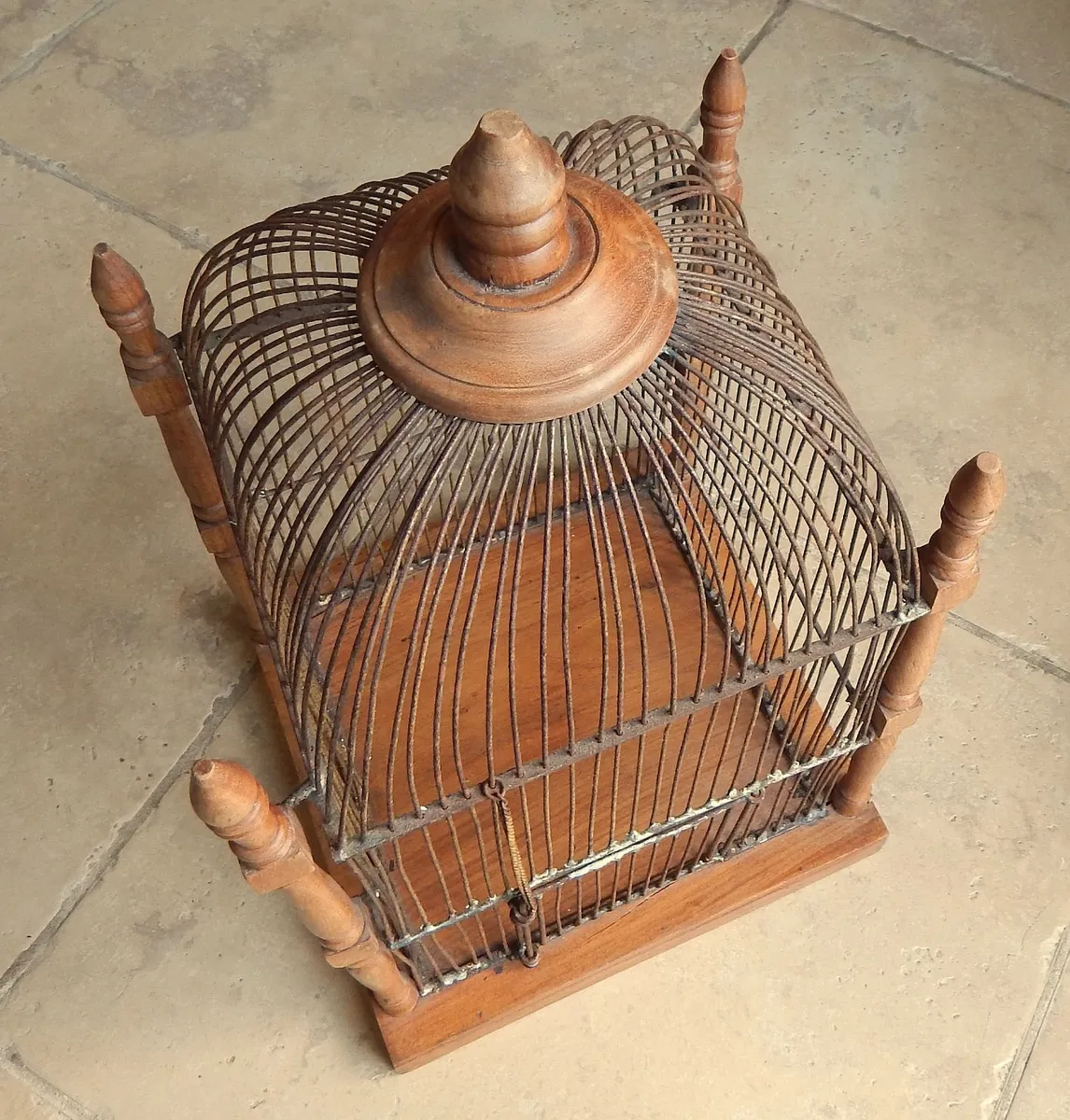 Vintage Free Standing Birdcage in Wood and Metal - Image 3