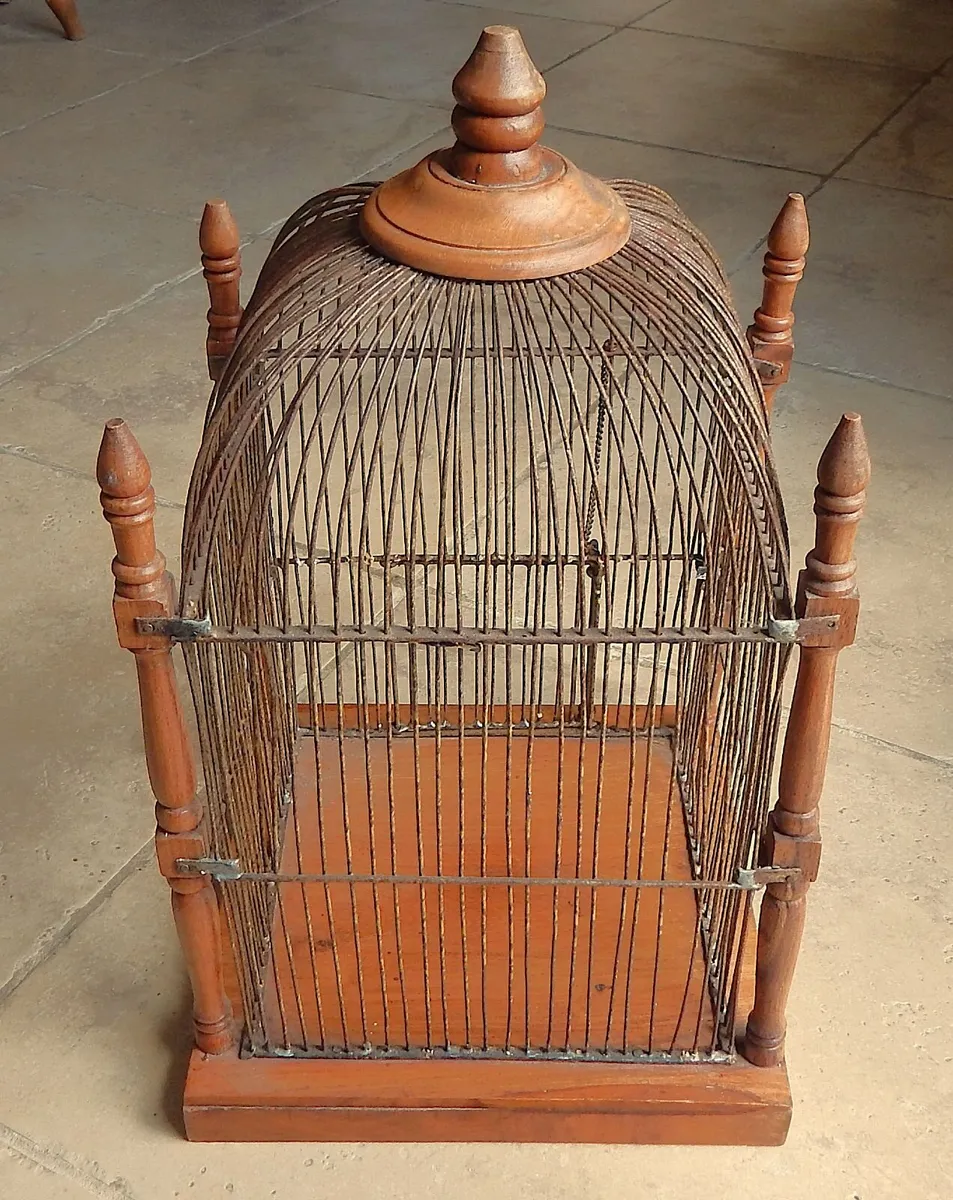 Vintage Free Standing Birdcage in Wood and Metal - Image 4