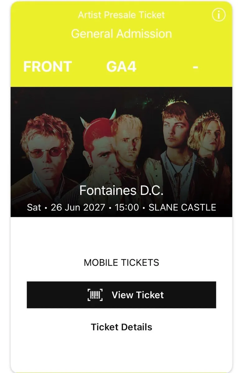 Slane Fontaines dc ticket - front standing