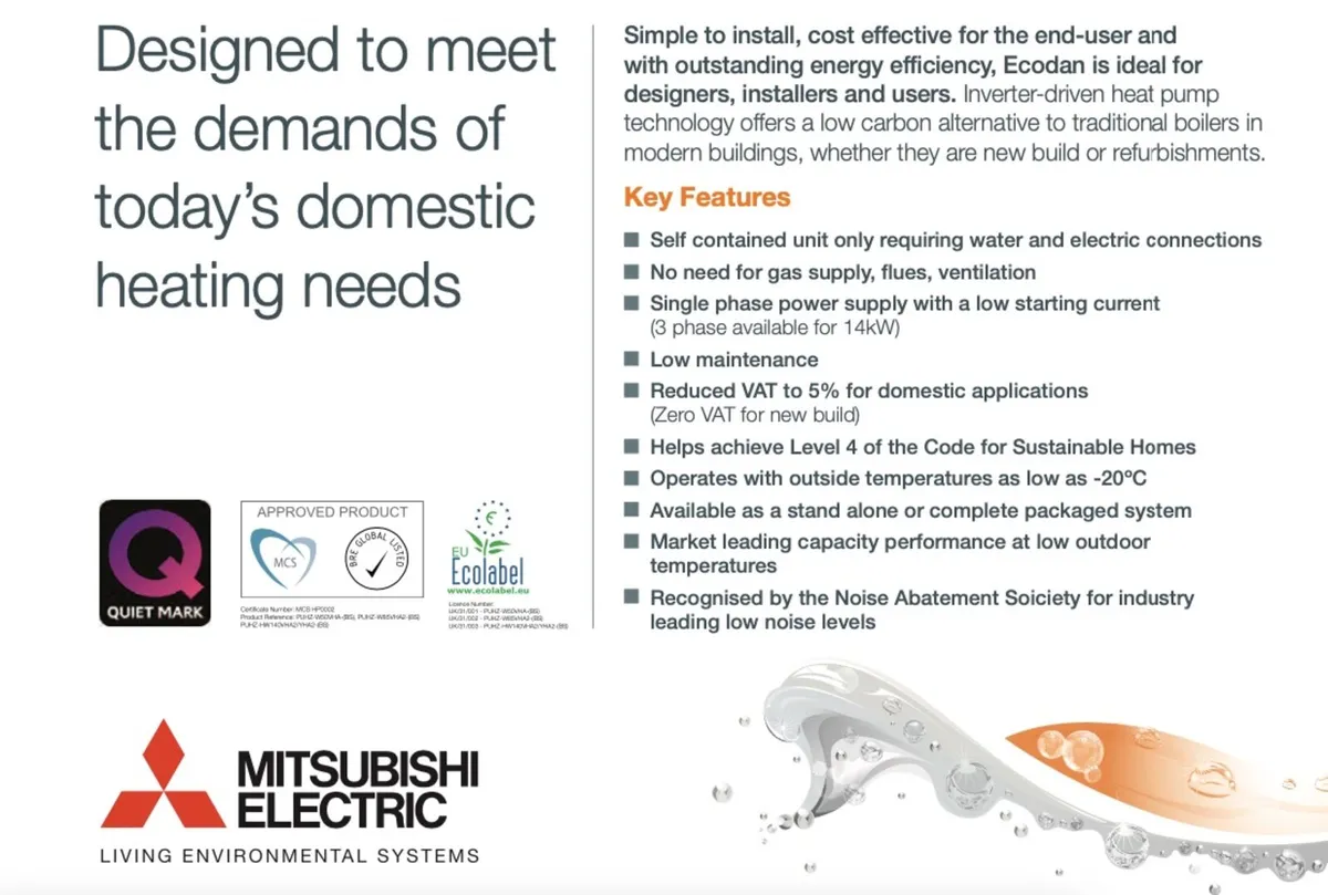 Mitsubishi Air to Water Heat Pumps PUHZ-W50VHA-BS - Image 2
