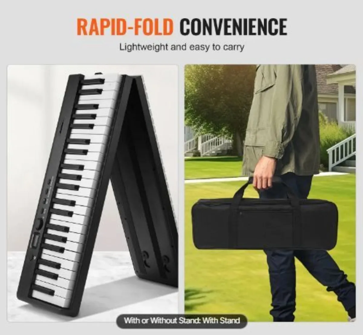 88 Key Folding Keyboard Piano, Bluetooth & MIDI - Image 2