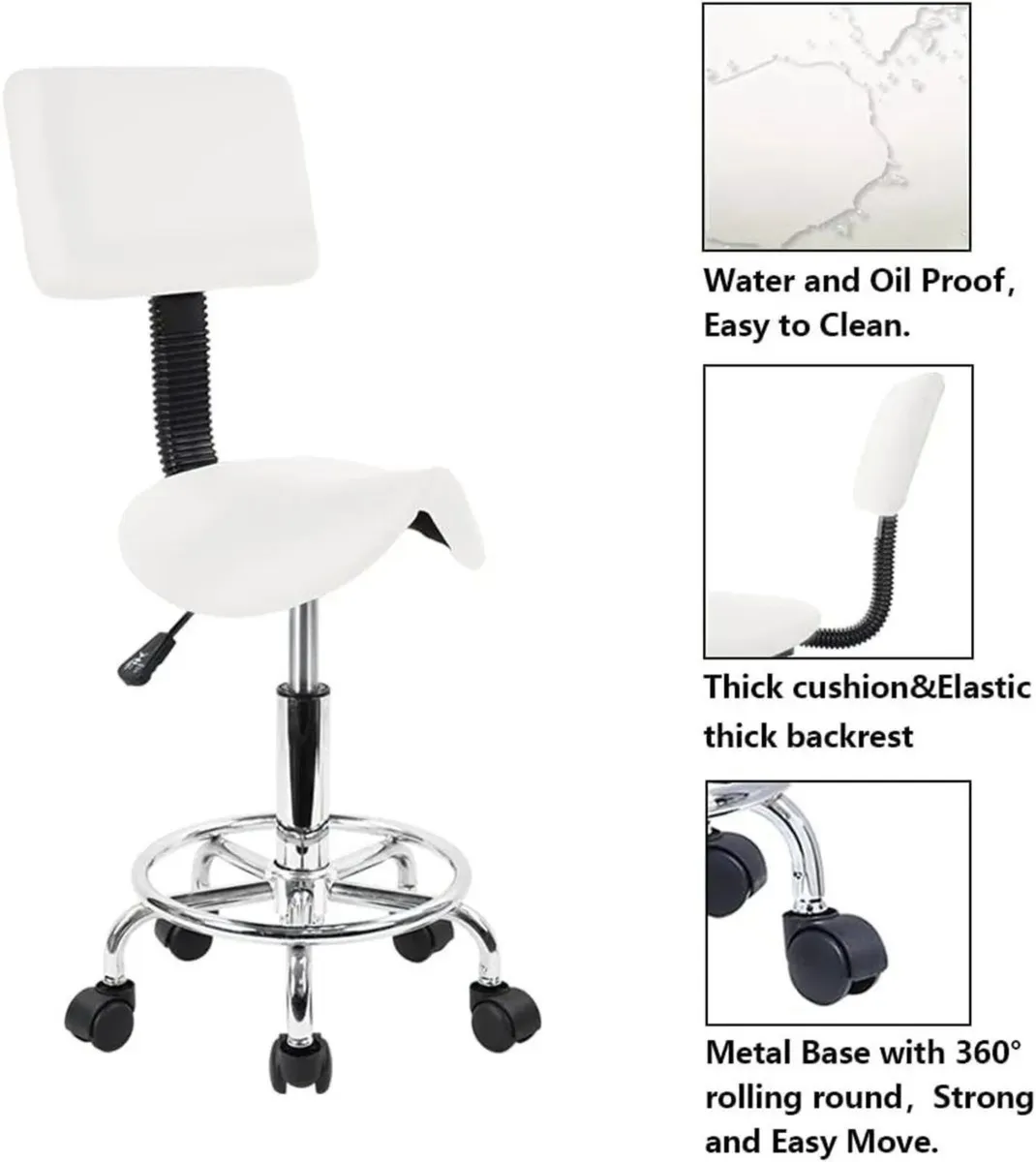 PU Leather Swivel Stool Adjustable Footrest Chair - Image 4
